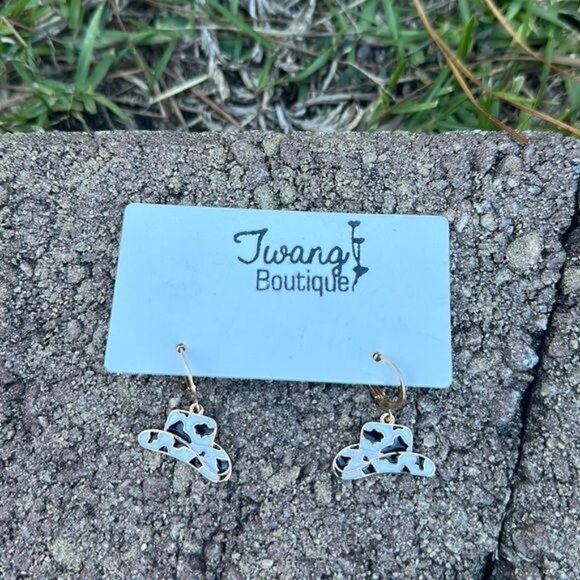 Jewelry - Cow Print Cowboy Hat Earrings